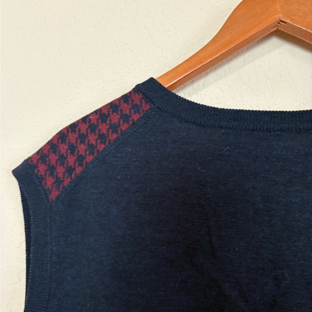 Brooks Brothers Merino Wool Navy & Burgundy V-Neck Herringbone Sweater Size XL - Picture 11 of 15